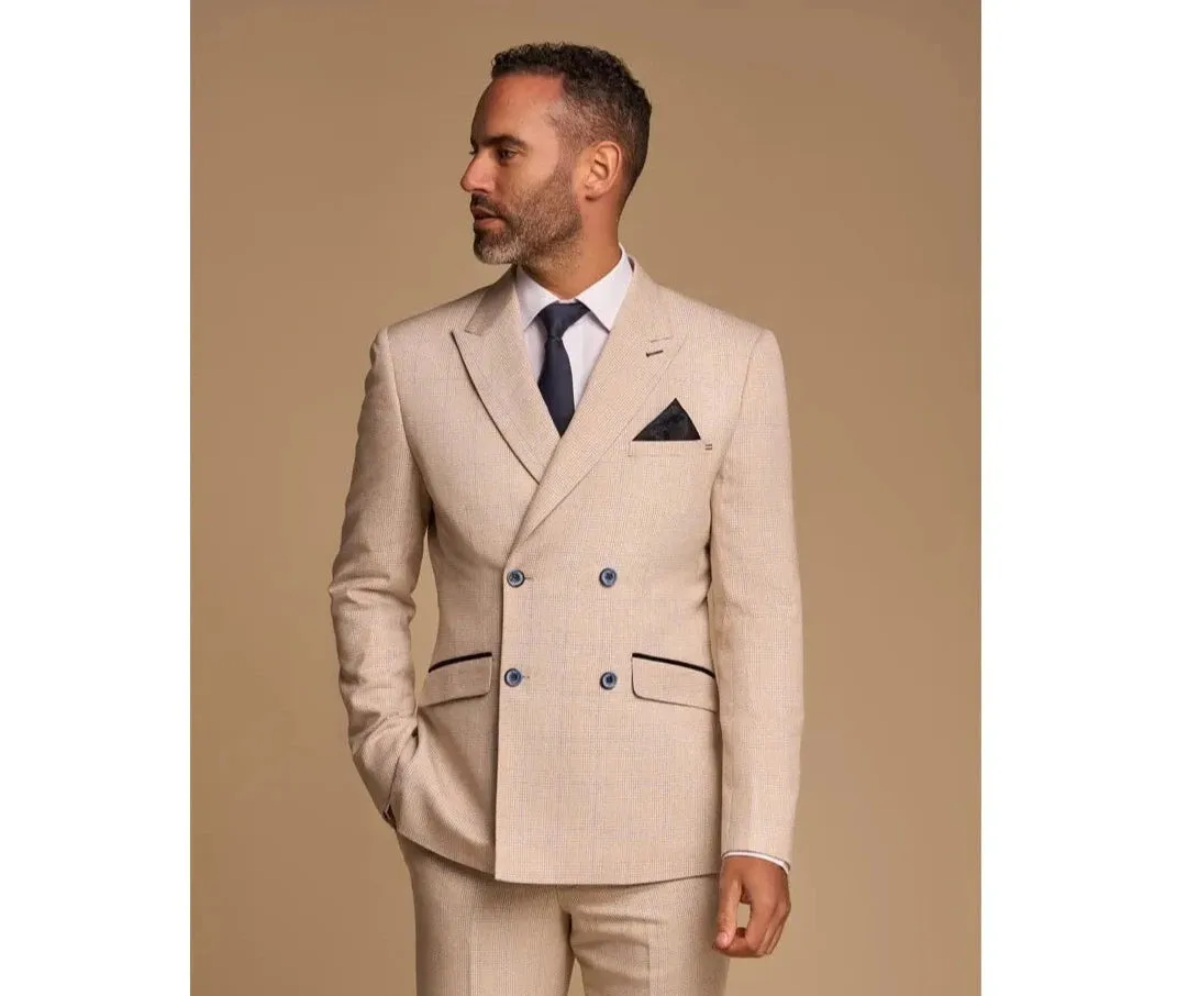 Caridi - Men's Beige Double Breasted Blazer sold by Tru Clothing