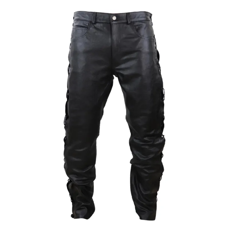 Men's Leather Biker Jeans Tassel Western Cowboy Pants Trousers sold by Tru Clothing