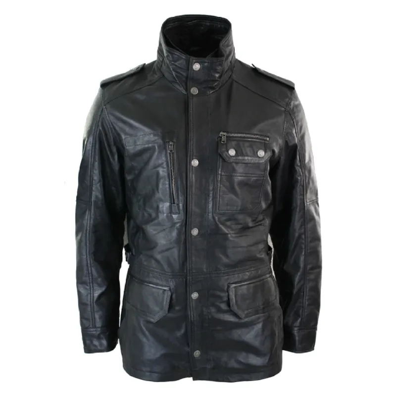 Men's 3/4 Safari Parka Leather Jacket sold by Tru Clothing