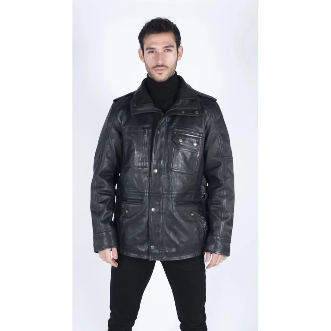 Men's 3/4 Safari Parka Leather Jacket sold by Tru Clothing product image thumbnail 2