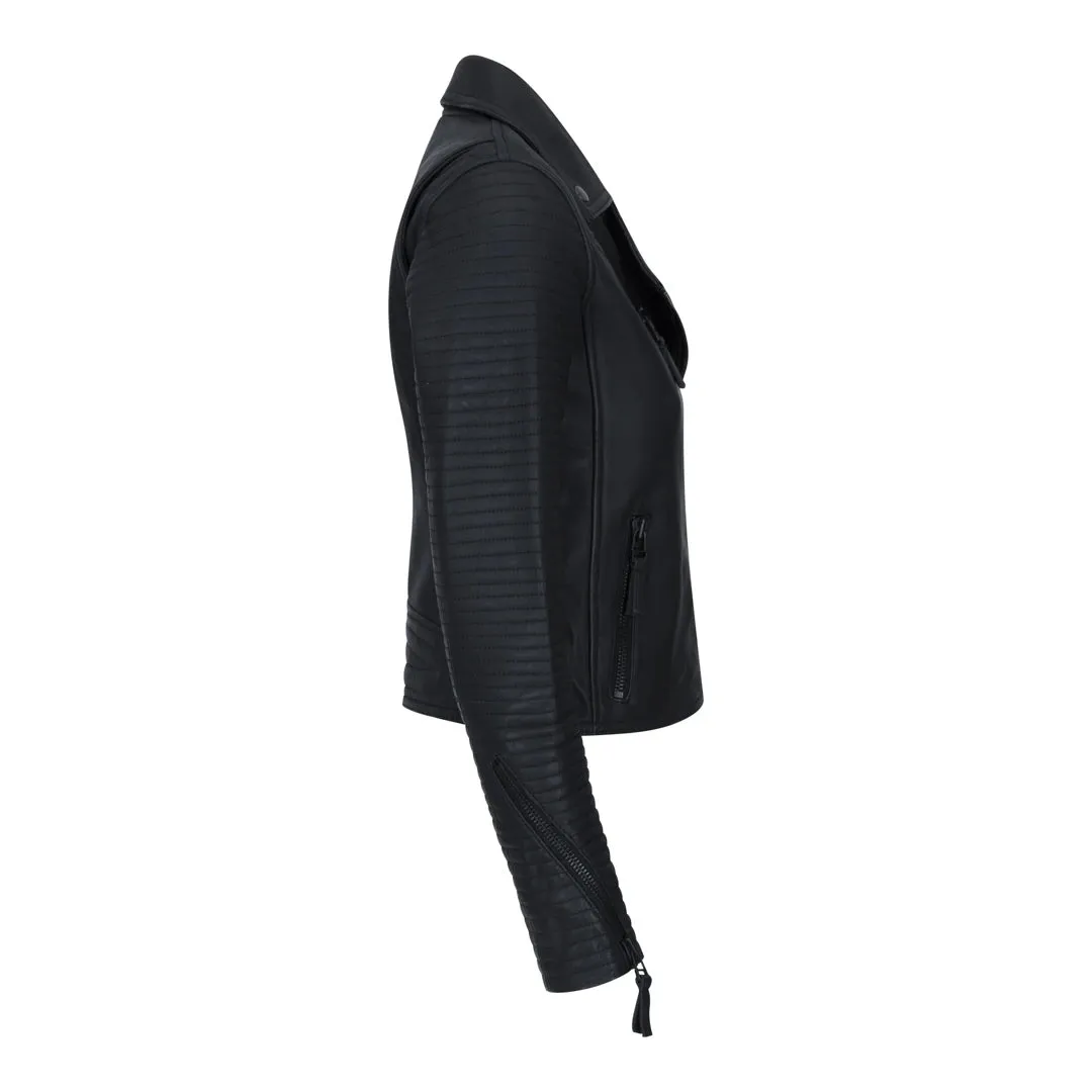 Women's Cross Zip Biker Leather Jacket Matt Black Stitch sold by Tru Clothing product image thumbnail 2