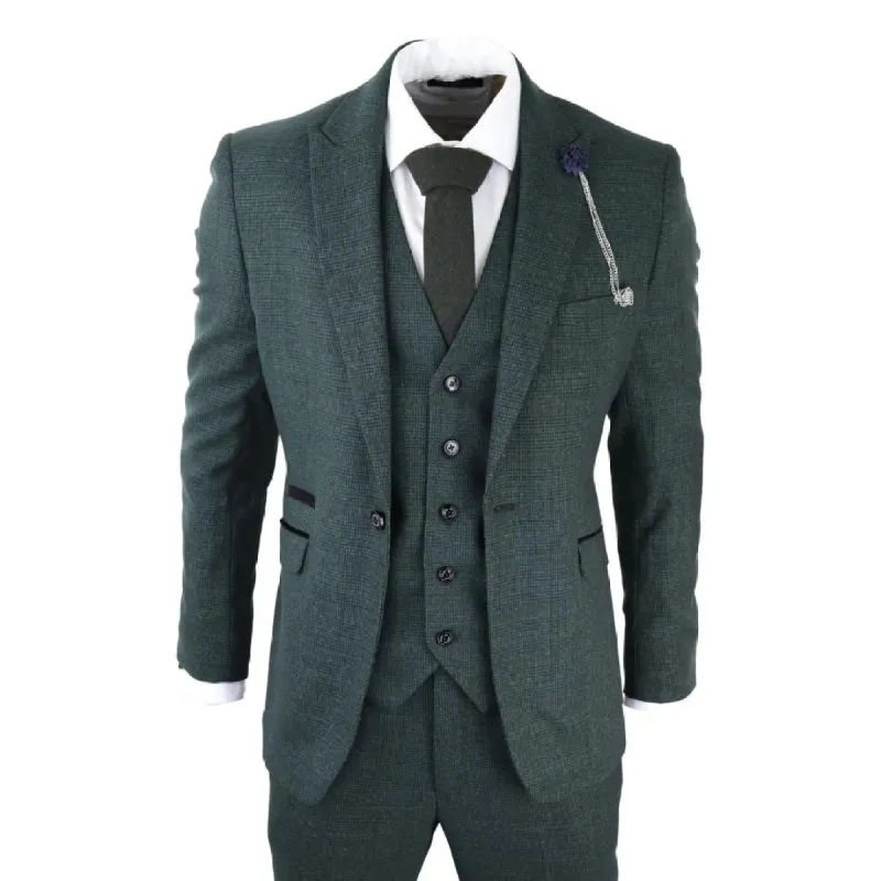 Caridi - Men's 3 Piece Check Suit Tweed Olive Green Wedding Peaky Classic sold by Tru Clothing