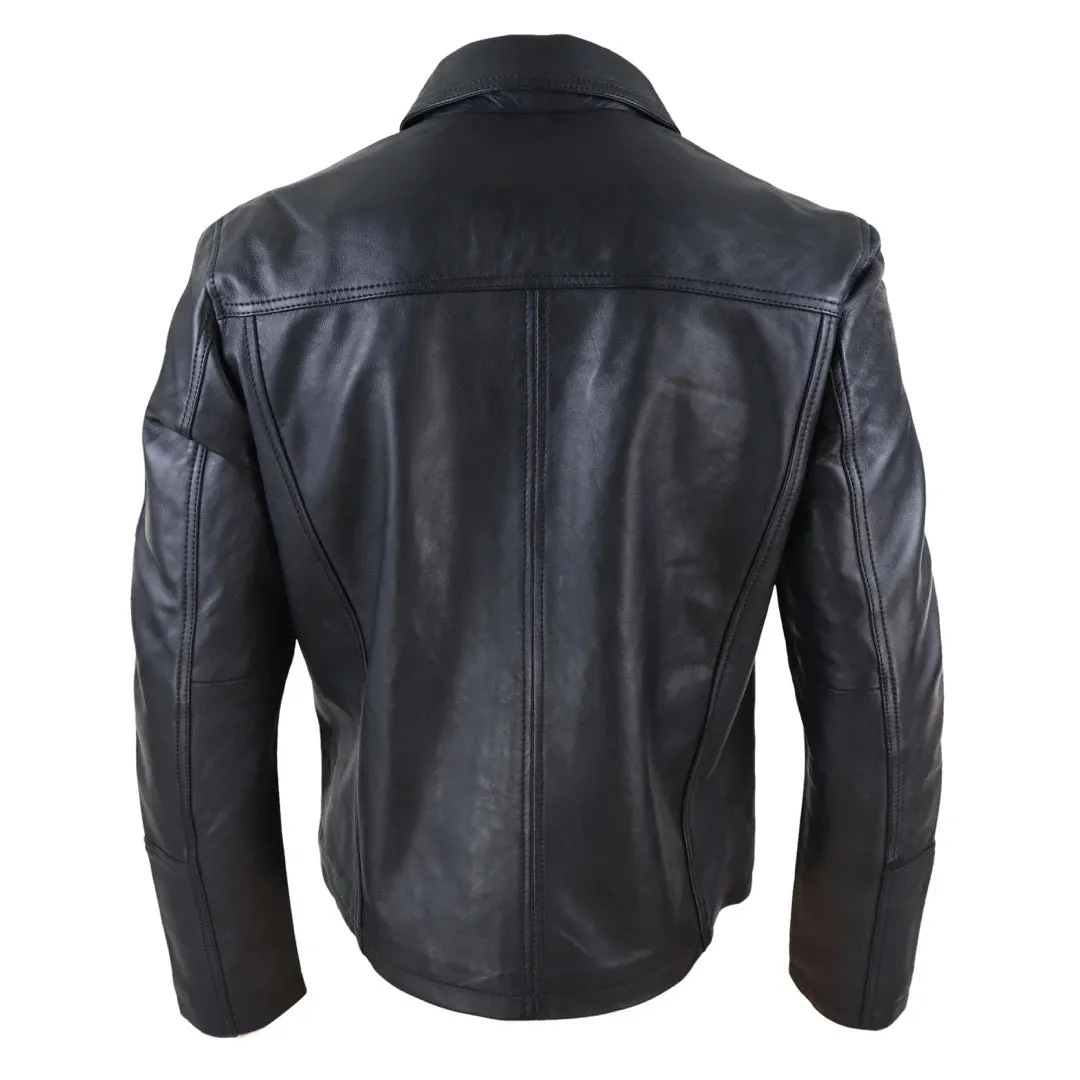 Men's Leather Jacket Black Tan Zipped Classic Soft Napa sold by Tru Clothing product image thumbnail 5