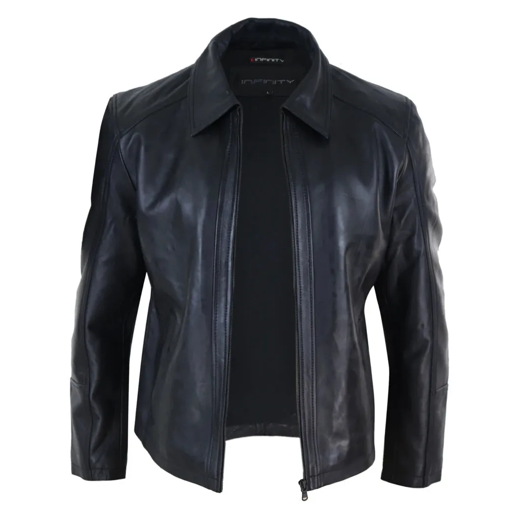 Men's Leather Jacket Black Tan Zipped Classic Soft Napa sold by Tru Clothing product image thumbnail 4
