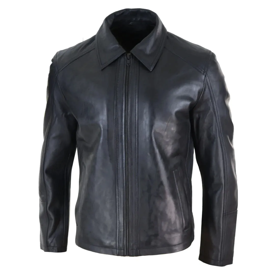 Men's Leather Jacket Black Tan Zipped Classic Soft Napa sold by Tru Clothing product image thumbnail 2