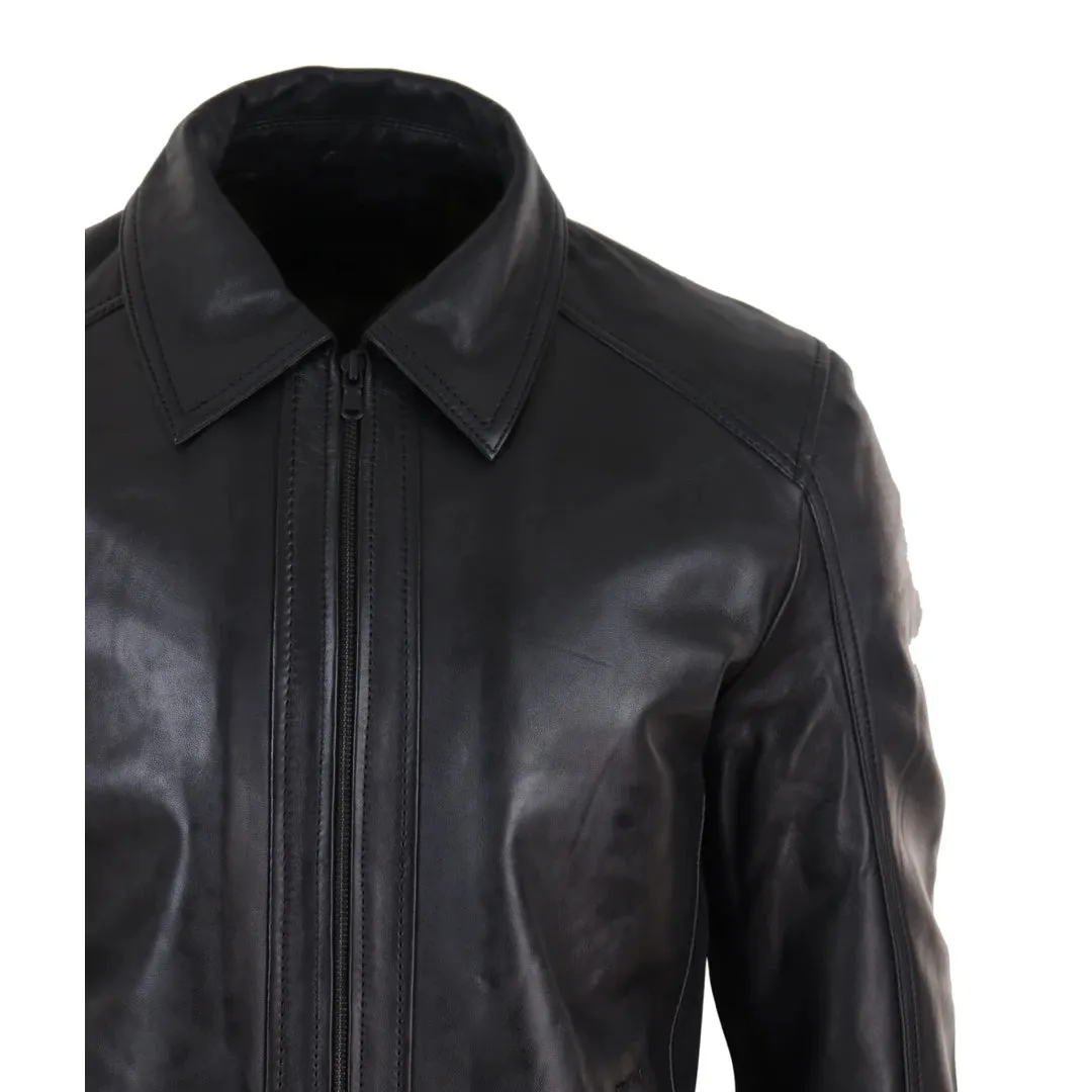 Men's Leather Jacket Black Tan Zipped Classic Soft Napa sold by Tru Clothing product image thumbnail 3