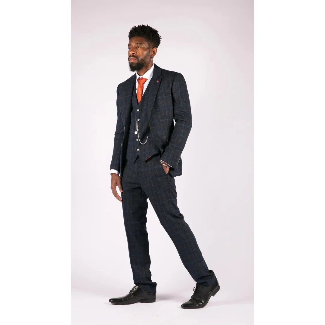 Cody - Men's Boys 3 Piece Suit Tan Navy Check Wedding Prom Formal sold by Tru Clothing product image thumbnail 2