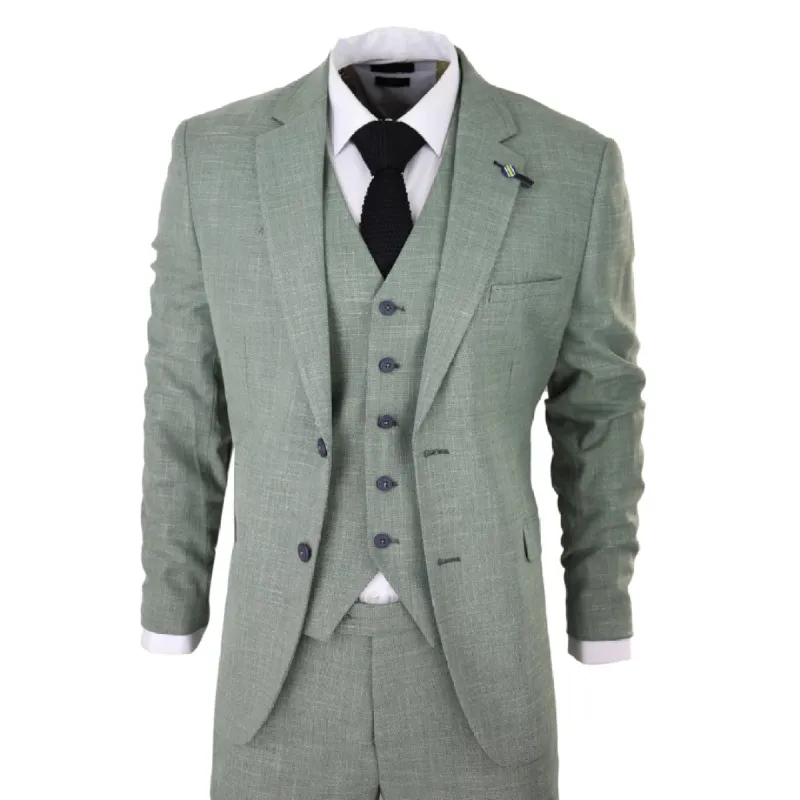 Miami - Men's 3 Piece Suit Sage Green Summer Linen Wedding Prom Classic sold by Tru Clothing