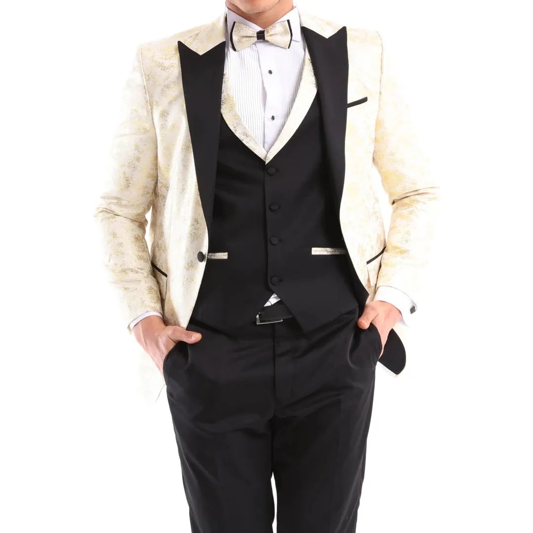 Men's 3 Piece Cream Black Ivory Suit Bow Tie Tuxedo Wedding Grooms Prom sold by Tru Clothing product image thumbnail 4