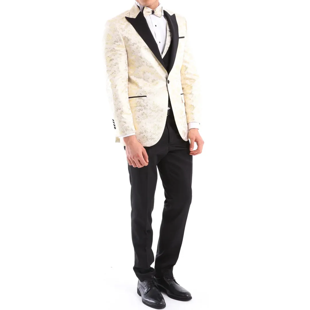 Men's 3 Piece Cream Black Ivory Suit Bow Tie Tuxedo Wedding Grooms Prom sold by Tru Clothing product image thumbnail 2