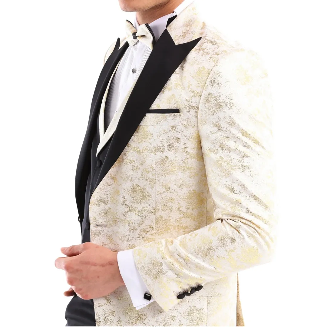 Men's 3 Piece Cream Black Ivory Suit Bow Tie Tuxedo Wedding Grooms Prom sold by Tru Clothing product image thumbnail 5