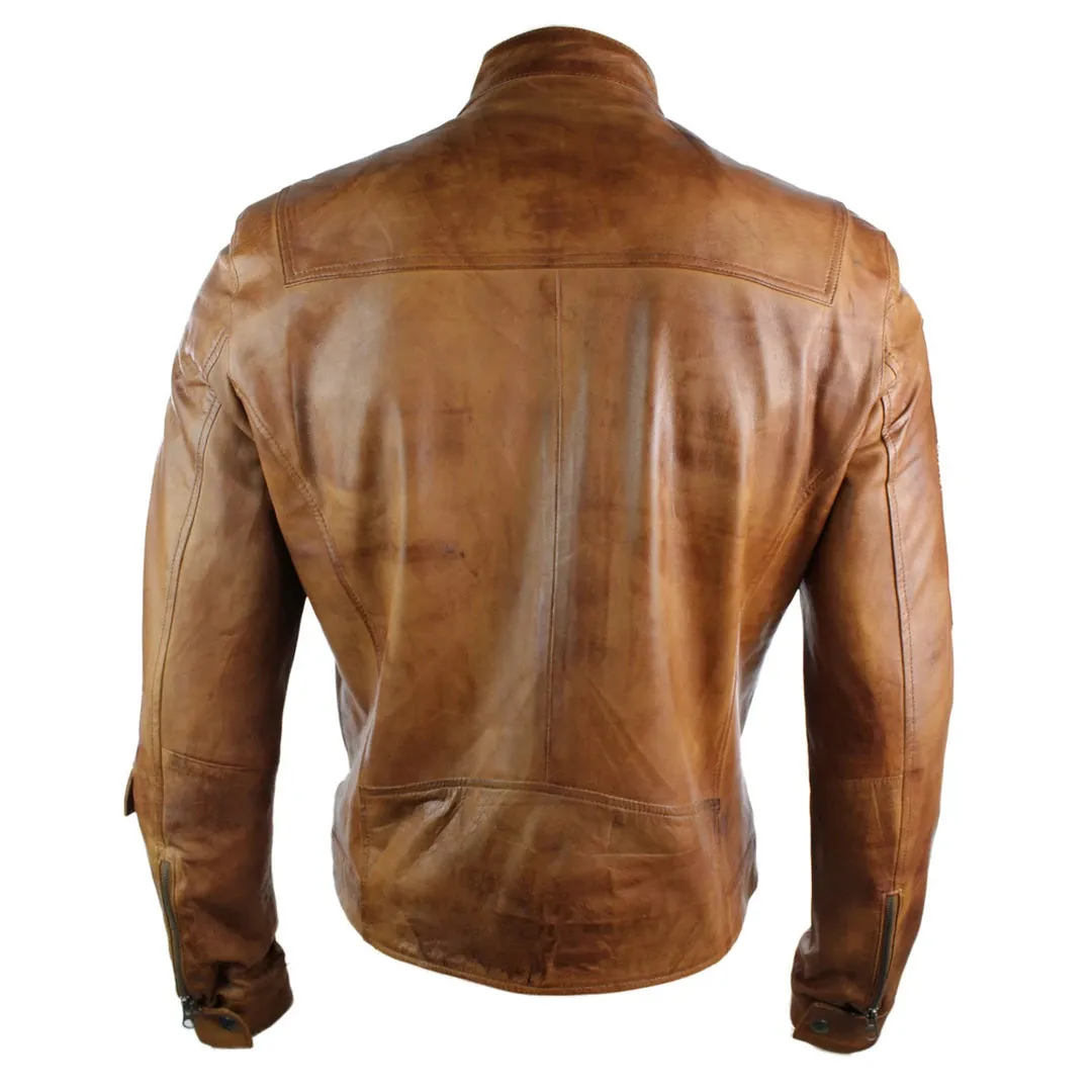 Men's Leather Jacket Biker Brown Zipped Pockets Fitted sold by Tru Clothing product image thumbnail 4