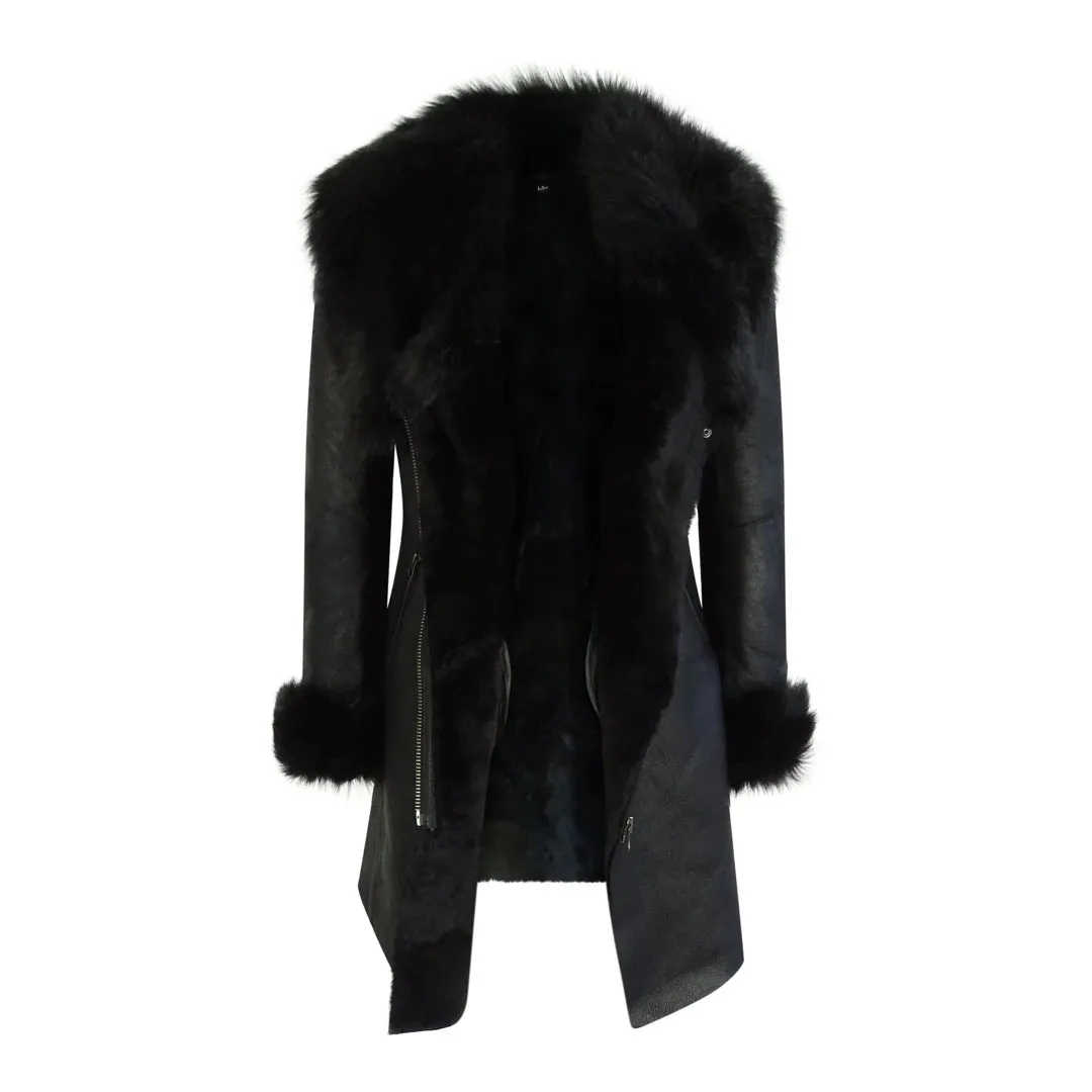 Women's 3/4 Cross Zip Toscana Sheepskin Jacket Black Italian Leather sold by Tru Clothing product image thumbnail 4