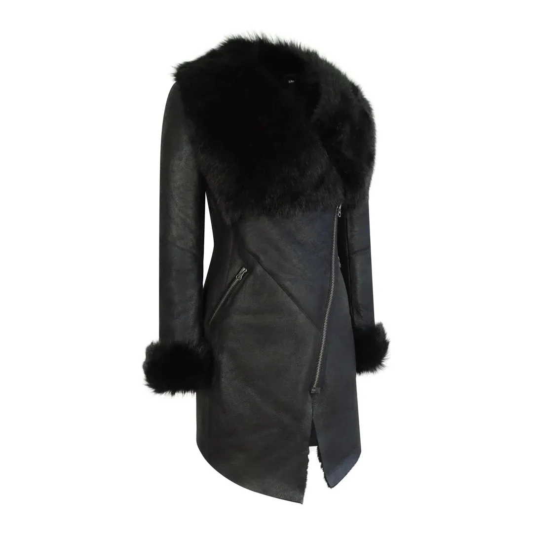 Women's 3/4 Cross Zip Toscana Sheepskin Jacket Black Italian Leather sold by Tru Clothing product image thumbnail 2