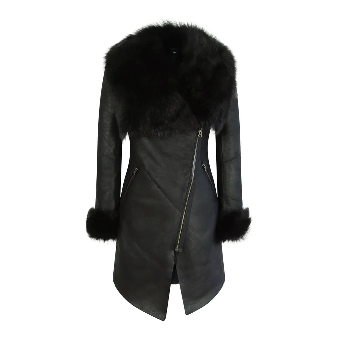 Women's 3/4 Cross Zip Toscana Sheepskin Jacket Black Italian Leather sold by Tru Clothing
