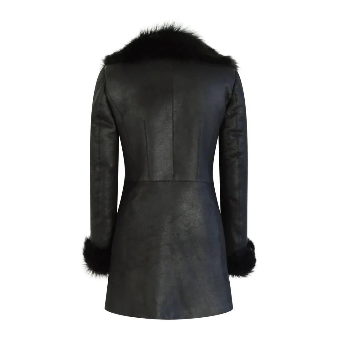 Women's 3/4 Cross Zip Toscana Sheepskin Jacket Black Italian Leather sold by Tru Clothing product image thumbnail 5