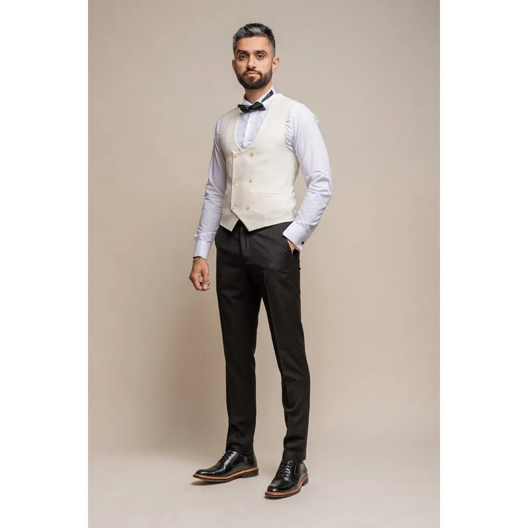 Marco - Men's Double Breasted Scoop Cream Waistcoat sold by Tru Clothing product image thumbnail 2