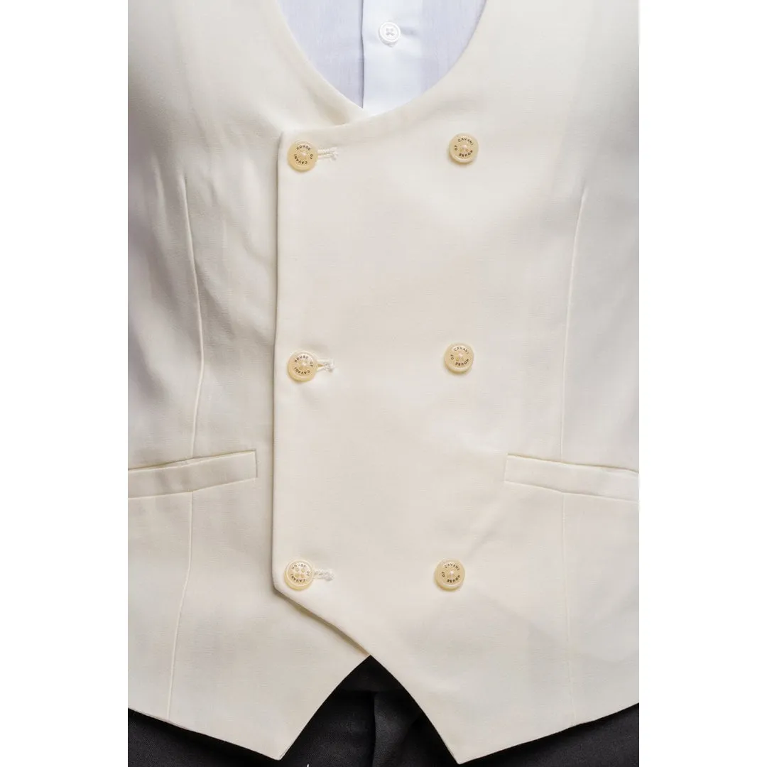 Marco - Men's Double Breasted Scoop Cream Waistcoat sold by Tru Clothing product image thumbnail 4