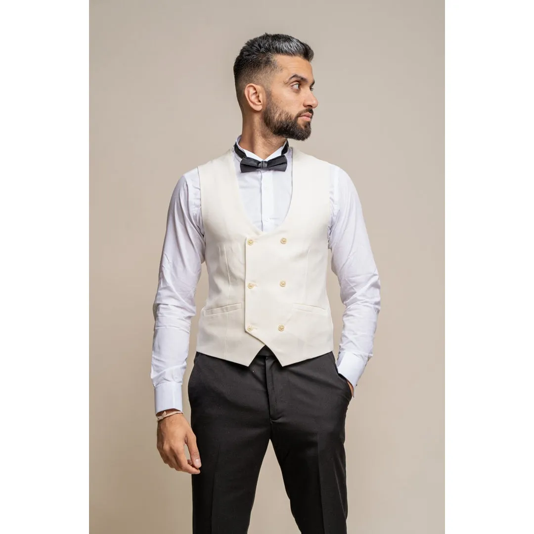 Marco - Men's Double Breasted Scoop Cream Waistcoat sold by Tru Clothing