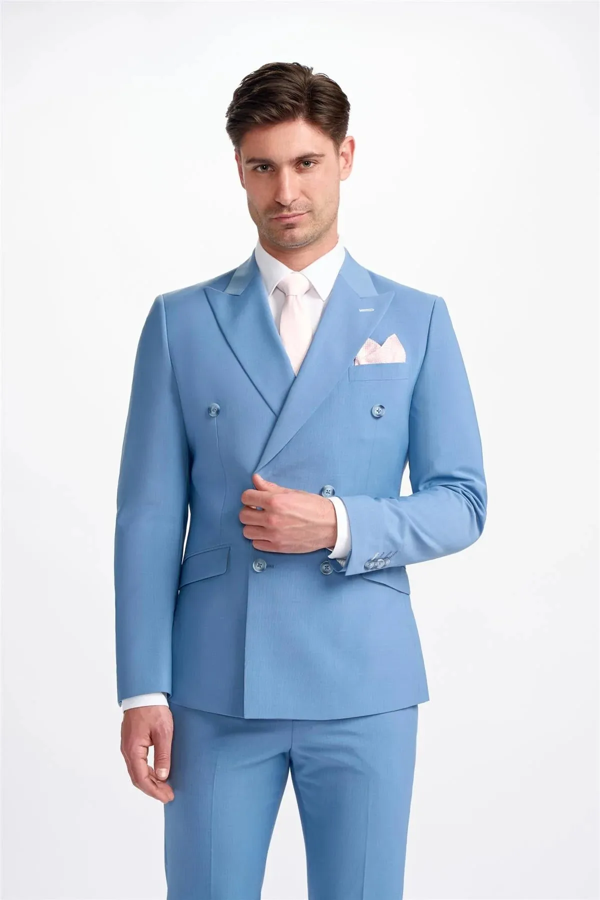 Bond - Men's Sky Blue 2 Piece Double Breasted Suit sold by Tru Clothing