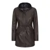 Women's Leather Peacoat Hooded Parka Jacket Navy Blue Brown sold by Tru Clothing