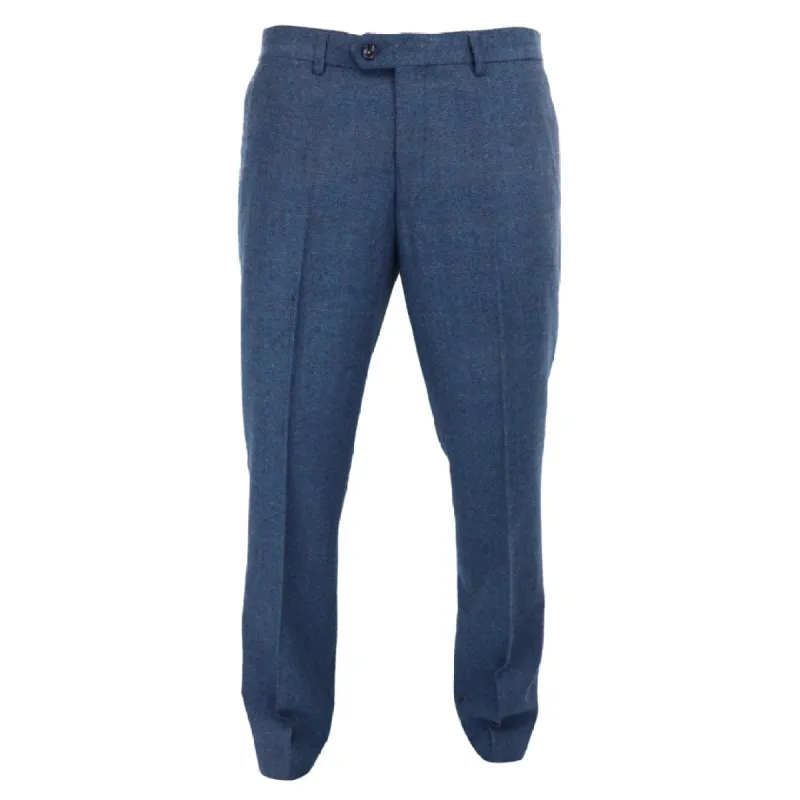 Dion - Men's Blue Herringbone Tweed Check Trousers sold by Tru Clothing