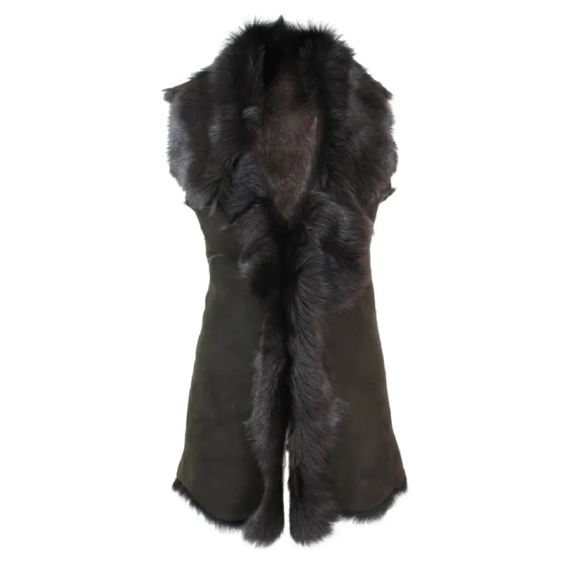 Women's Spanish Toscana Shearling Sheepskin Brown Leather Waistcoat sold by Tru Clothing