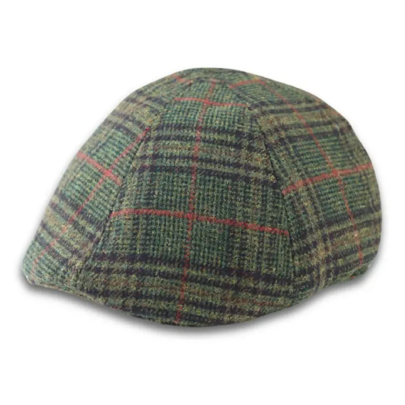 Men's Wool Blend Tweed Olive Green Check Duckbill Cap sold by Tru Clothing