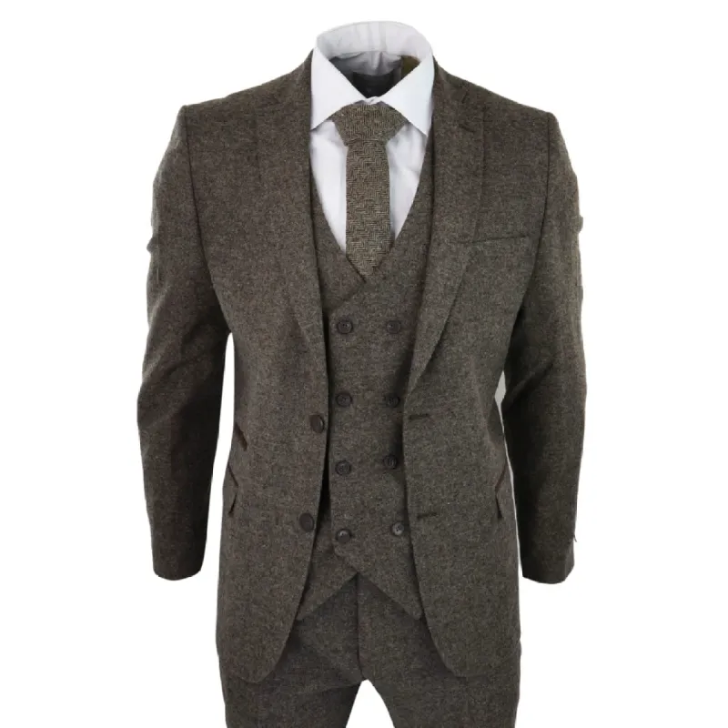STZ31A - Men's Wool 3 Piece Suit Double Breast Waistcoat Tweed Blinders Classic 1920s Oak sold by Tru Clothing