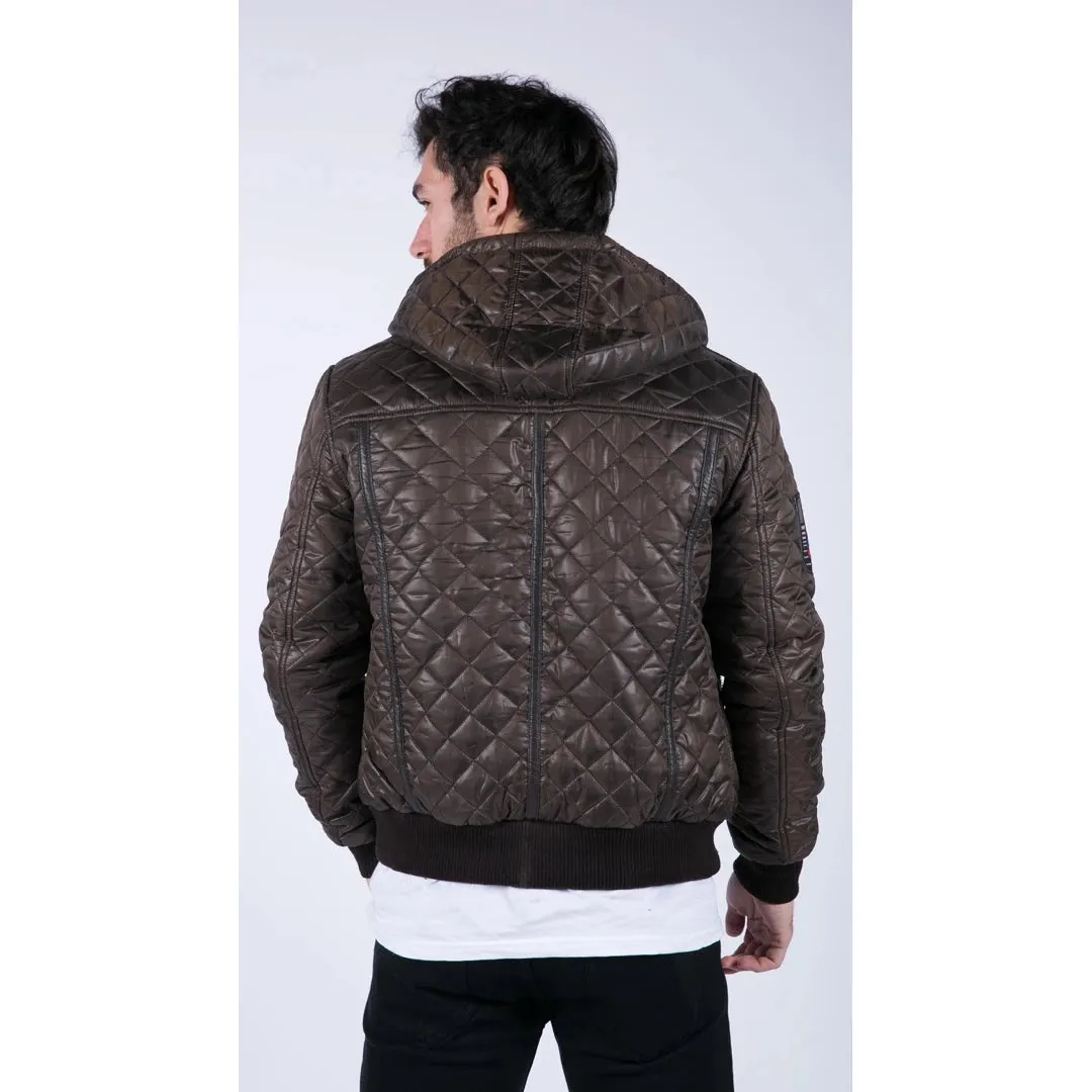 Men's Quilted Hooded Puffer Jacket Brown Badge Bomber Pilot Air Force sold by Tru Clothing product image thumbnail 4