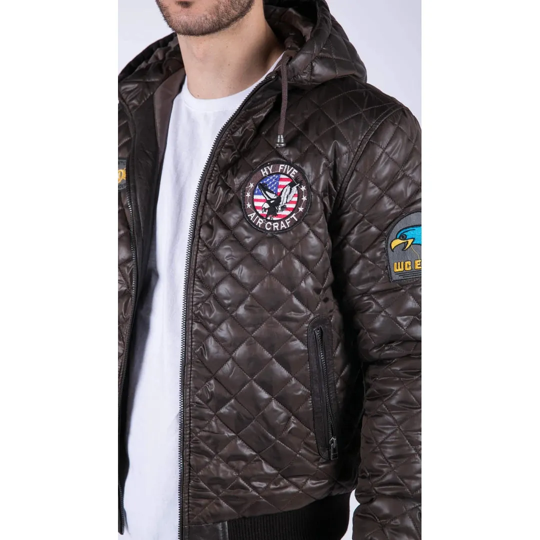 Men's Quilted Hooded Puffer Jacket Brown Badge Bomber Pilot Air Force sold by Tru Clothing product image thumbnail 2