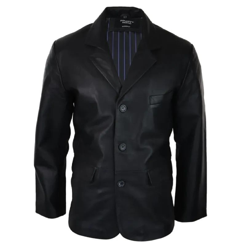 Men's Leather Jacket Black Classic Blazer sold by Tru Clothing