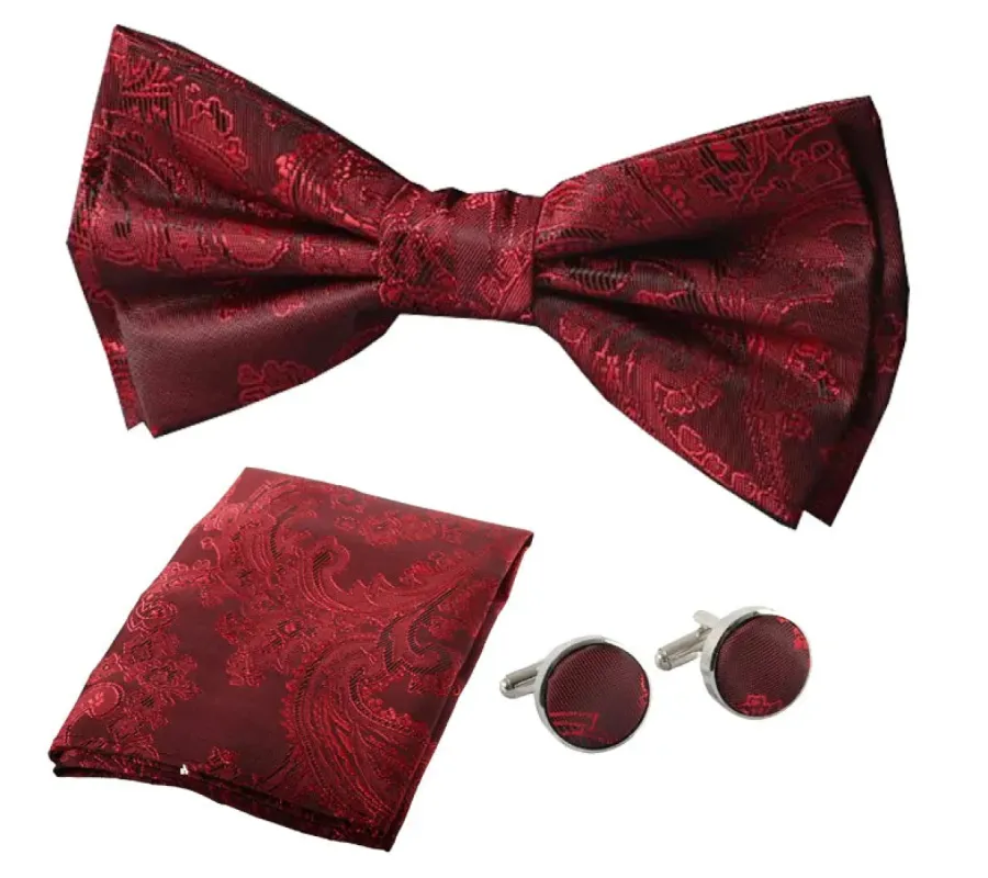 Men's Bow Tie Pocket Square Cuff Links Gift Set made by Tru Clothing