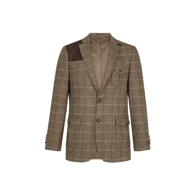 Men's Wool Tweed Jacket Check Hunting Herringbone Blazer Oak Elbow Patch sold by Tru Clothing