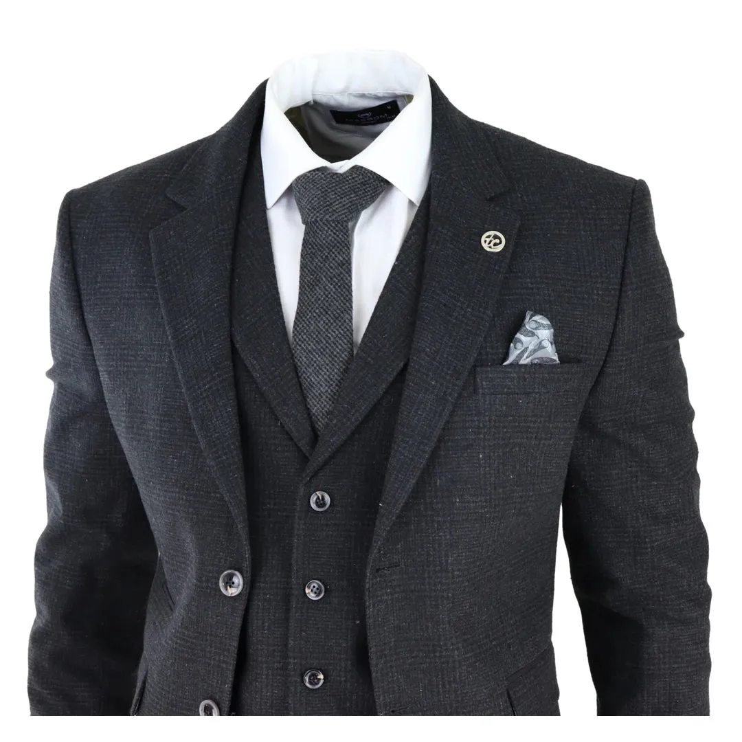 AK-11 - Men's Black Tweed 3 Piece Suit Check 1920s Gatsby Blinders sold by Tru Clothing product image thumbnail 4