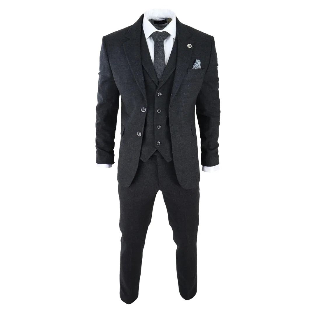 AK-11 - Men's Black Tweed 3 Piece Suit Check 1920s Gatsby Blinders sold by Tru Clothing product image thumbnail 3