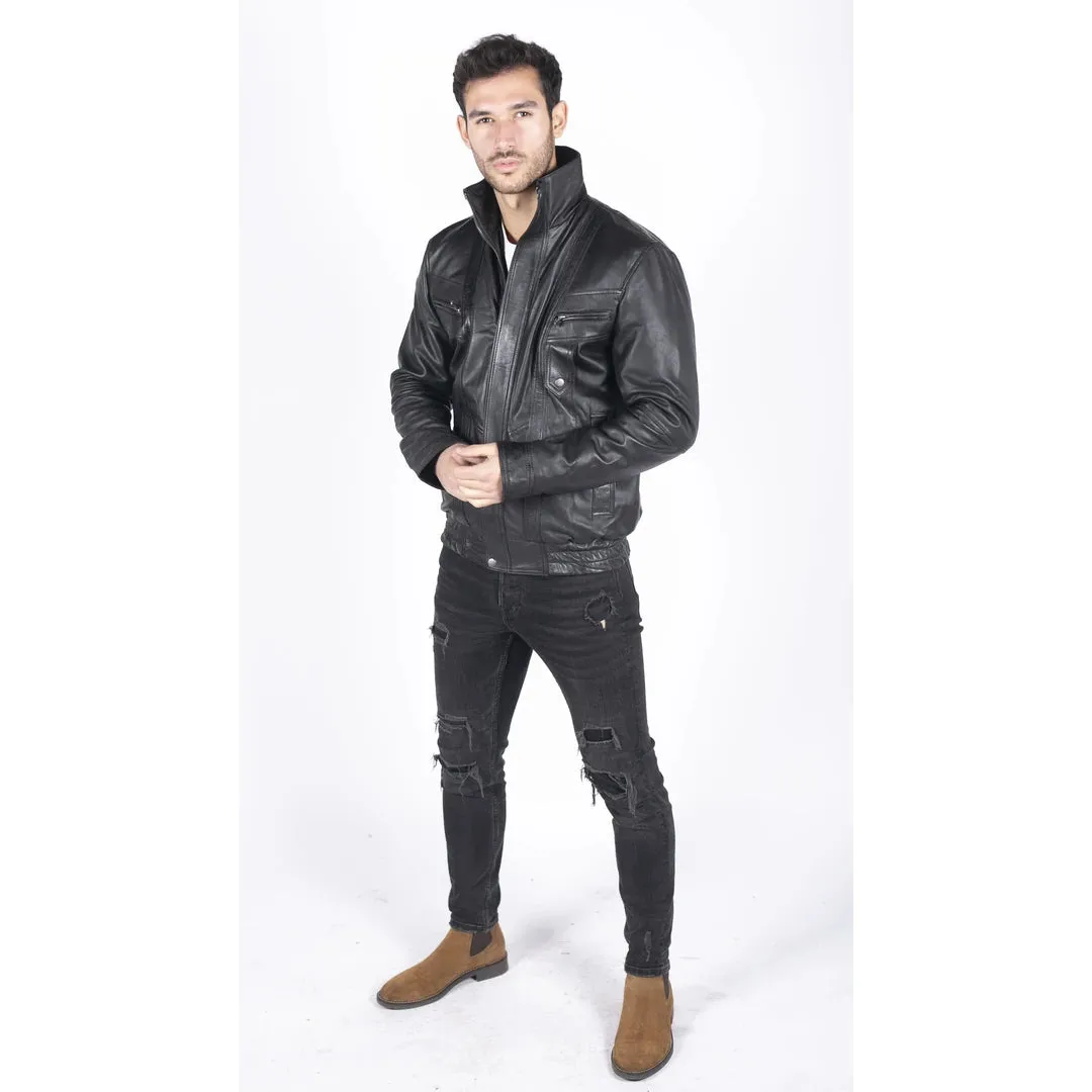 Men's Leather Bomber Jacket Leather Classic Regular Fit sold by Tru Clothing product image thumbnail 3