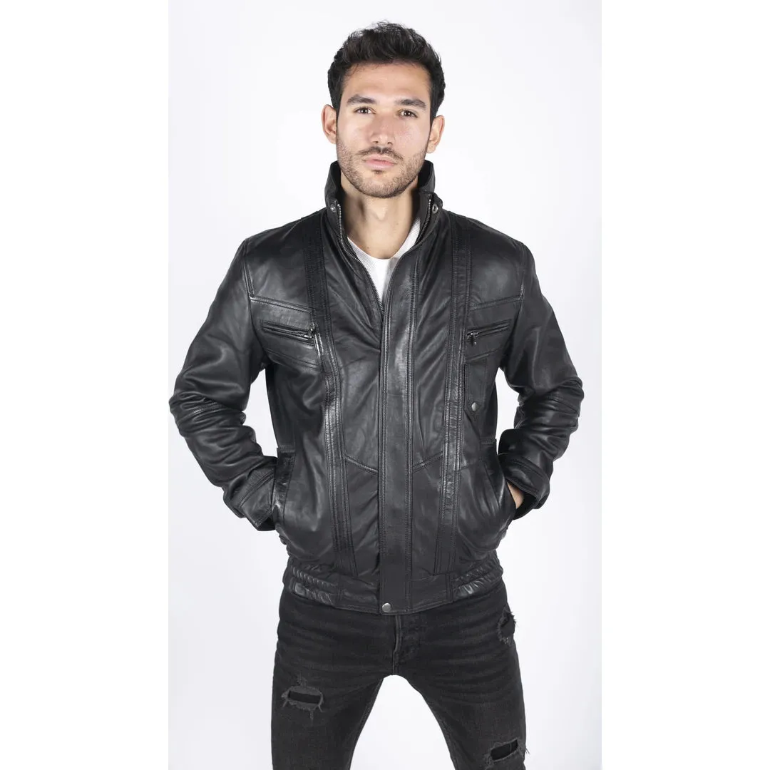 Men's Leather Bomber Jacket Leather Classic Regular Fit sold by Tru Clothing product image thumbnail 4