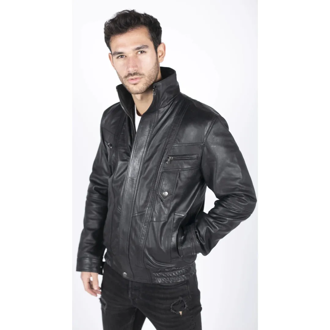 Men's Leather Bomber Jacket Leather Classic Regular Fit sold by Tru Clothing product image thumbnail 2