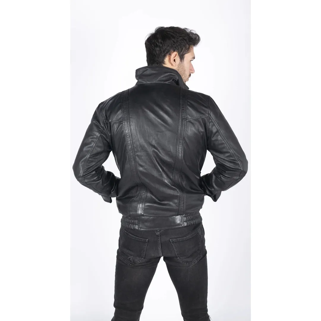 Men's Leather Bomber Jacket Leather Classic Regular Fit sold by Tru Clothing product image thumbnail 5