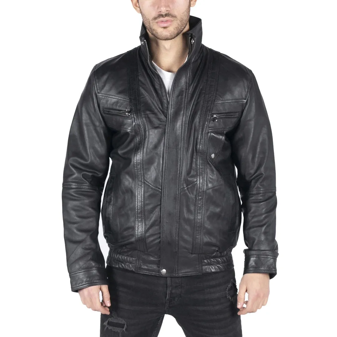 Men's Leather Bomber Jacket Leather Classic Regular Fit sold by Tru Clothing
