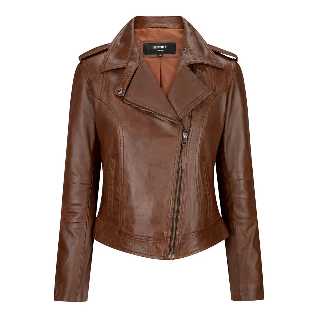 Women's Leather Brown Short Leather Jacket sold by Tru Clothing