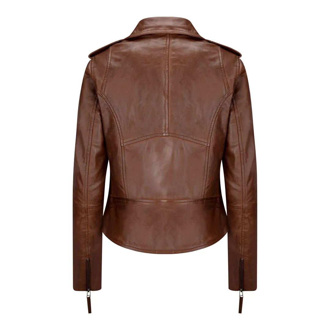 Women's Leather Brown Short Leather Jacket sold by Tru Clothing product image thumbnail 4
