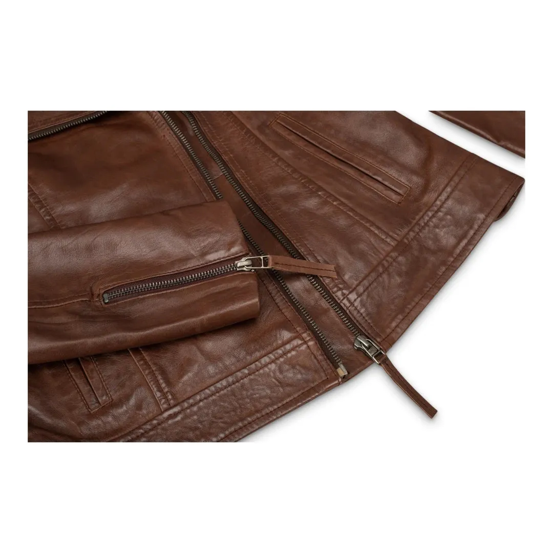 Women's Leather Brown Short Leather Jacket sold by Tru Clothing product image thumbnail 3