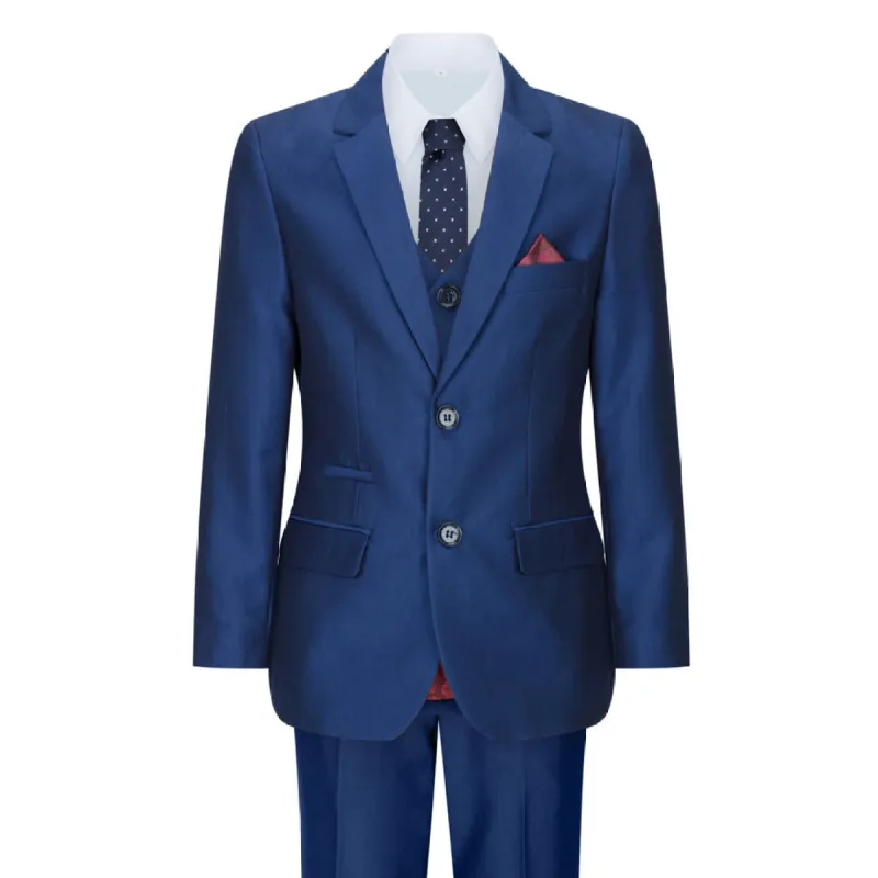 Kingsley - Boys 3 Piece Shiny Blue Wedding Party Suit sold by Tru Clothing