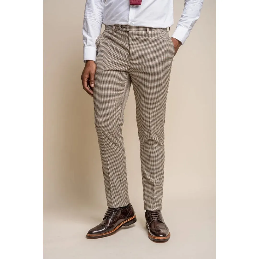 Elwood - Men's Beige Check Houndstooth Trousers sold by Tru Clothing