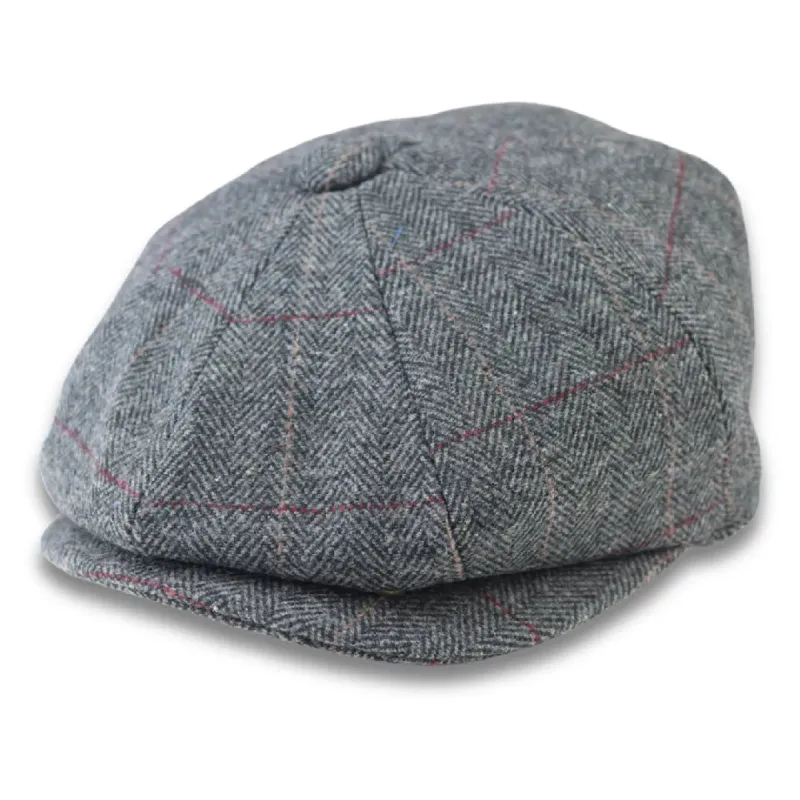 Men's Wool Blend Tweed Herringbone Grey Check Flat Cap sold by Tru Clothing