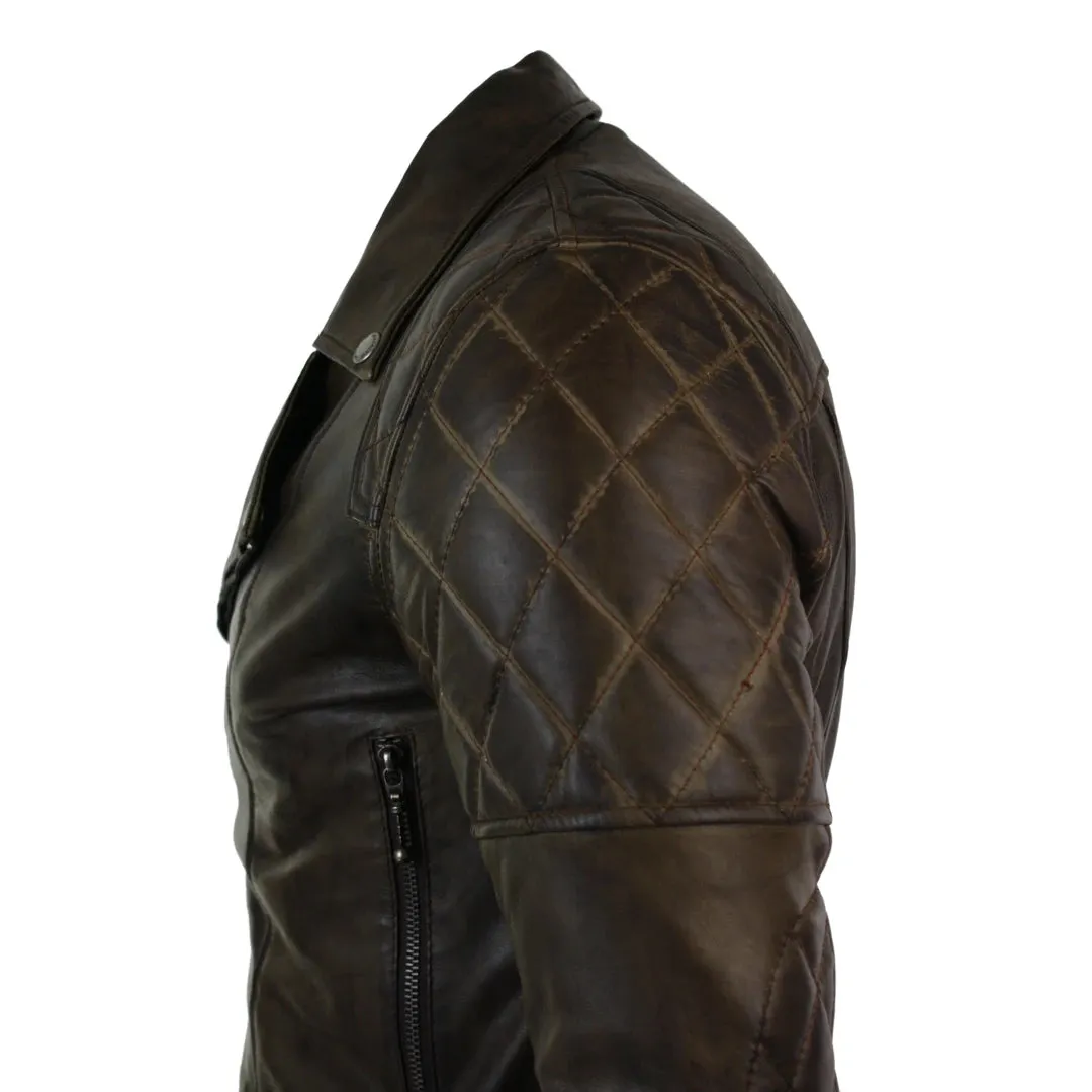 Men's Cross Zip Brown Biker Punk Rock Leather Jacket sold by Tru Clothing product image thumbnail 4