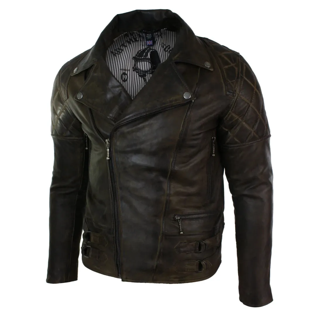 Men's Cross Zip Brown Biker Punk Rock Leather Jacket sold by Tru Clothing product image thumbnail 2