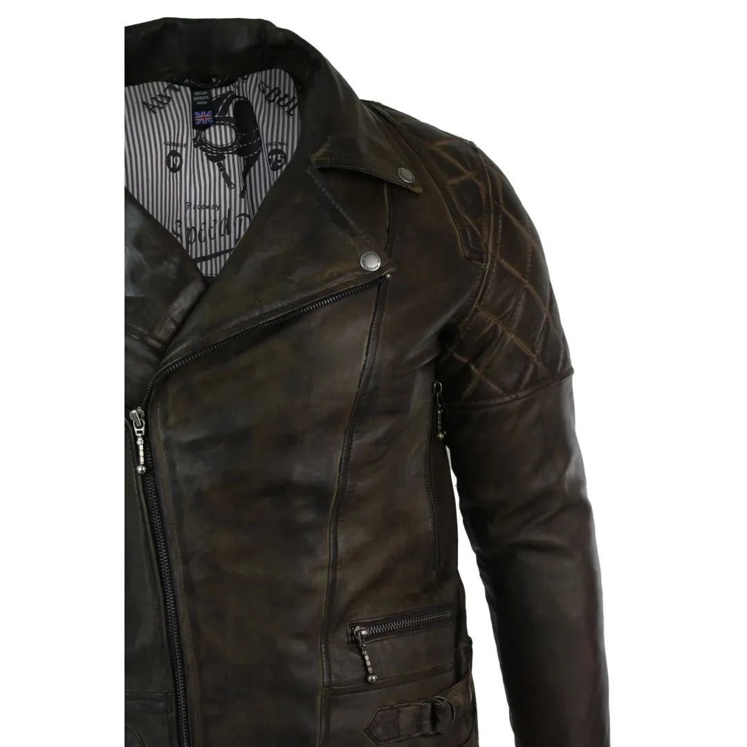 Men's Cross Zip Brown Biker Punk Rock Leather Jacket sold by Tru Clothing product image thumbnail 3